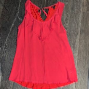 Womens express coral red sleeveless ruffle tie back tank top